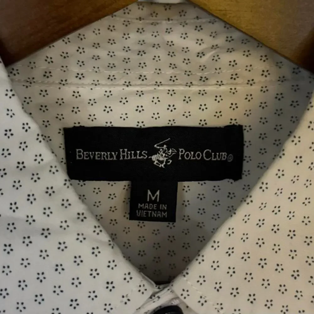 Beverly Hills Polo Club White Pattern Button Up Shirt Men’s Medium